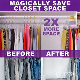MIZGI slim, space-saving hangers maximize closet capacity.