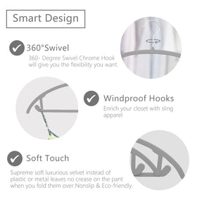 MIZGI velvet hangers chrome swiveling hooks for easy closet sorting