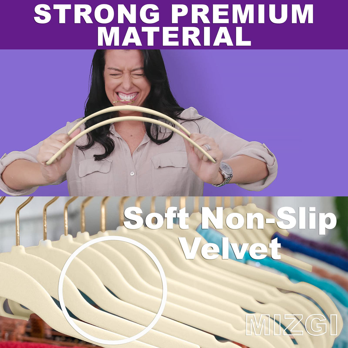 MIZGI velvet non-slip hanger keeps shirts and suits wrinkle-free.