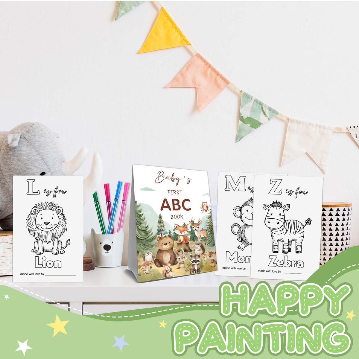 MJSXY Baby's First ABC Book Table Sign – guides guests to contribute a page