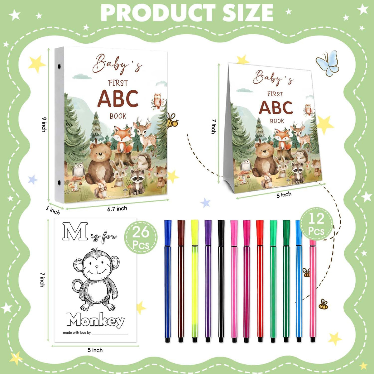 MJSXY Woodland Alphabet Coloring Book Cover – invites creative coloring and keepsake moments