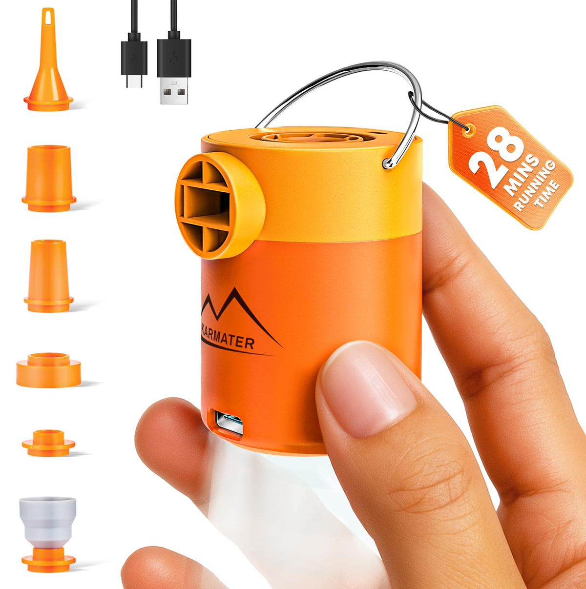 MKARMATER ultra-mini pump pocket inflator for quick on-the-go inflation during beach days.