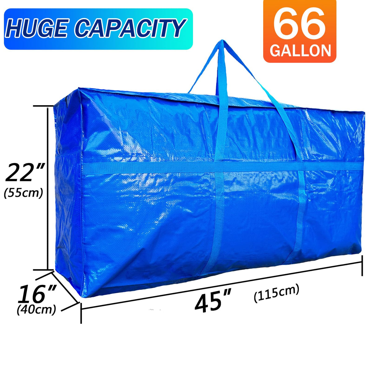 MKOKYD 66-gallon storage bag open top demonstrates easy packing and access