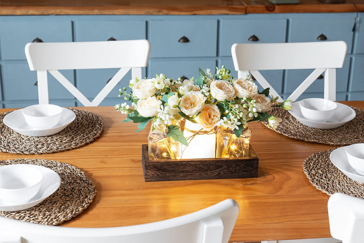 Mkono artificial flowers in mason jars offer versatile home decor.
