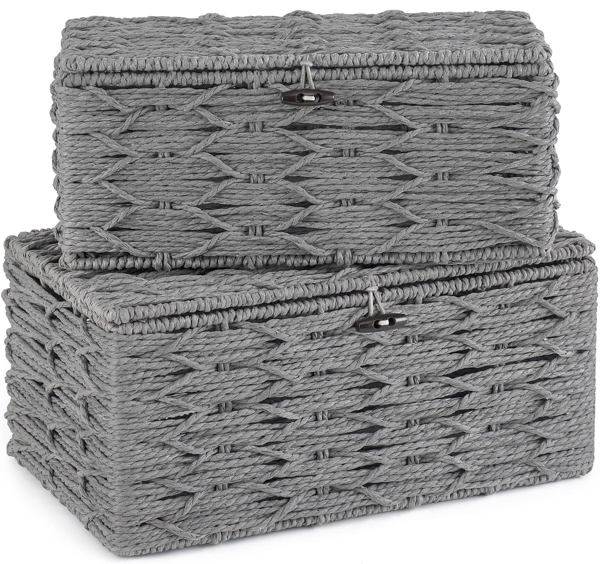 Mkono storage basket with lid on rectangular grey design for shelf organization
