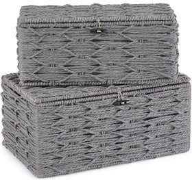 Mkono storage basket with lid on rectangular grey design for shelf organization