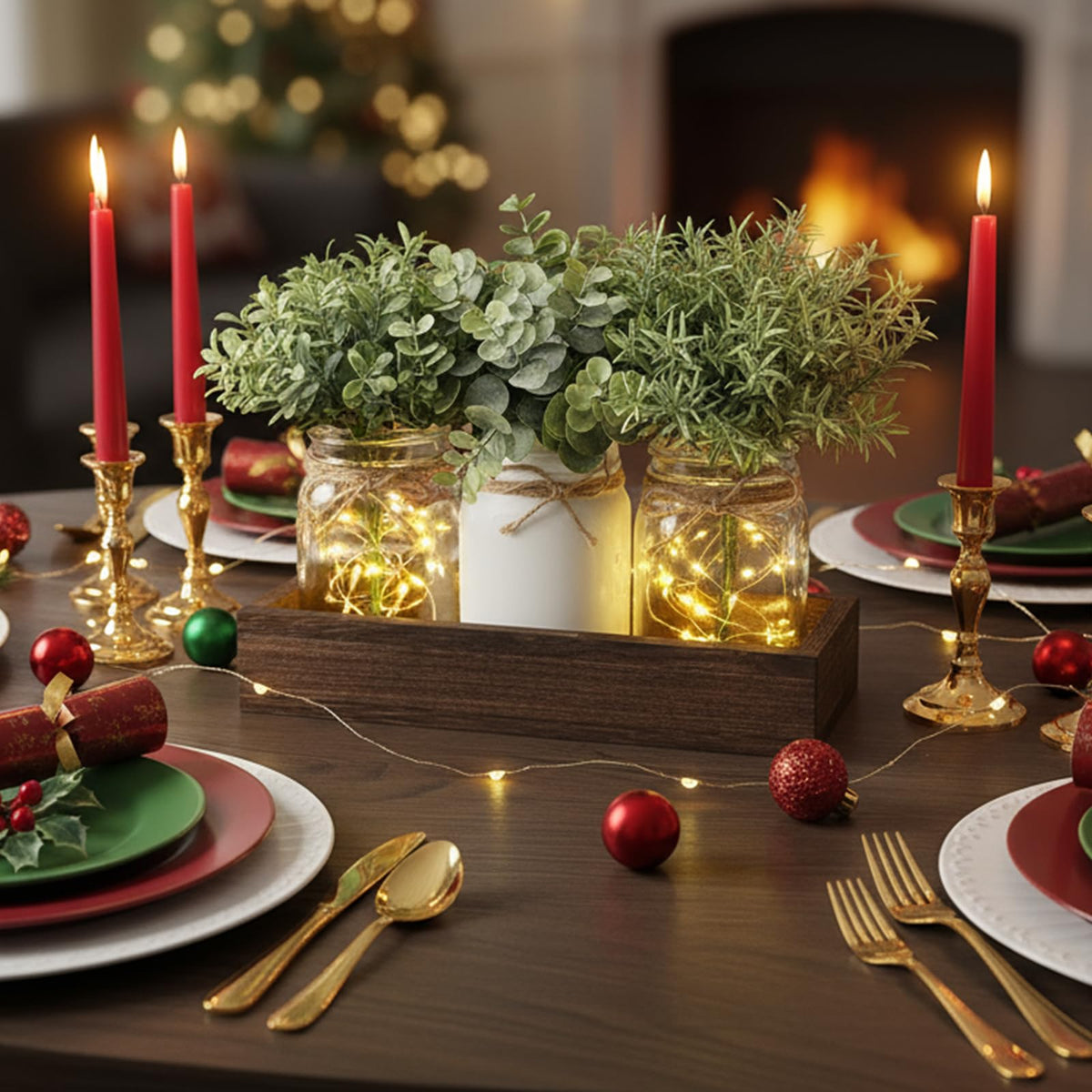 Mkono dining table decor with lighted flowers enhances festive ambience