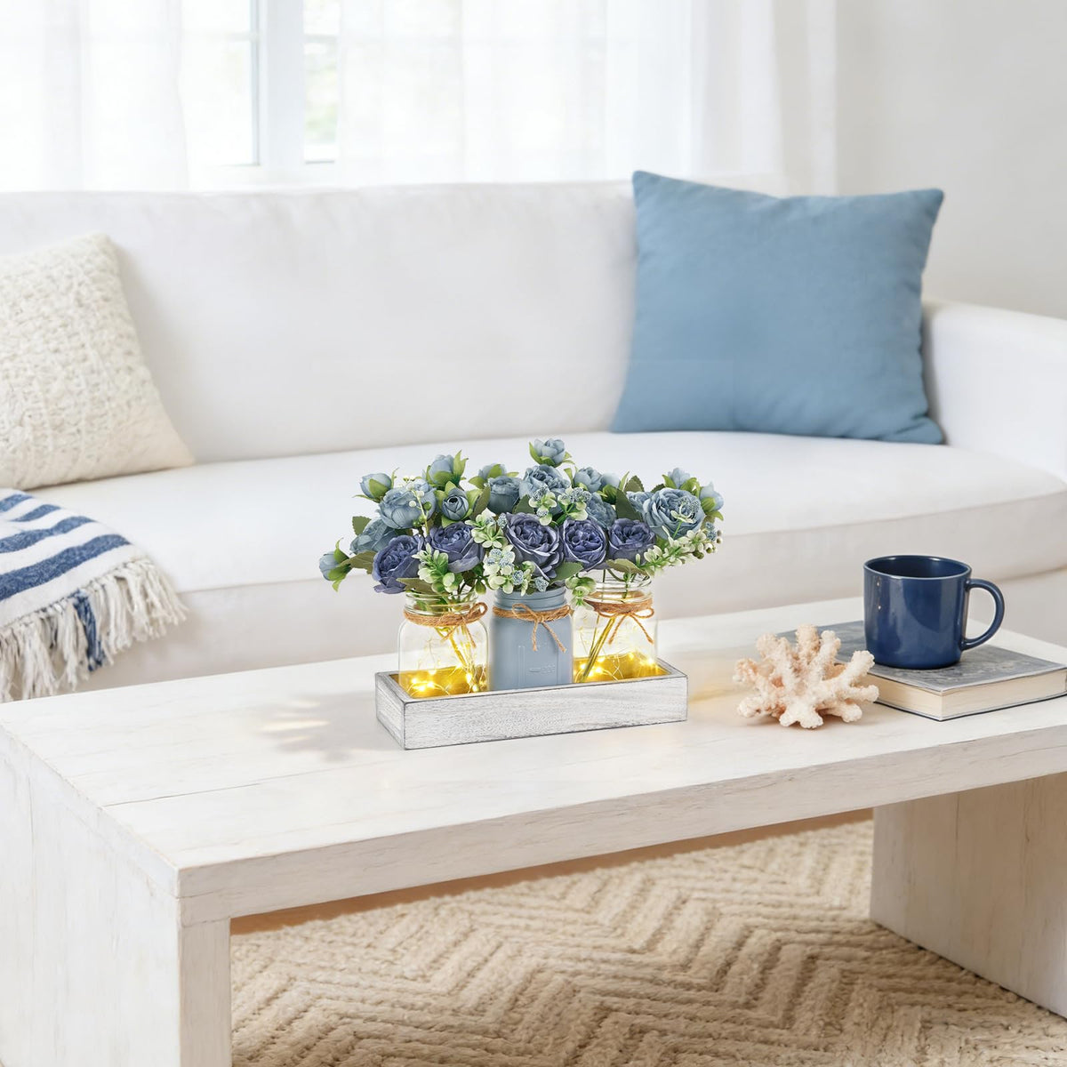 Mkono distressed mason jars emit a gentle light for cozy living spaces.