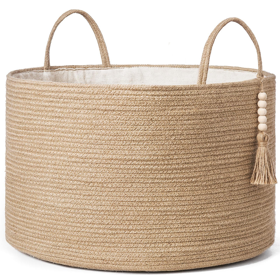 Mkono extra large laundry basket with tassel for stylish storage and easy transport.