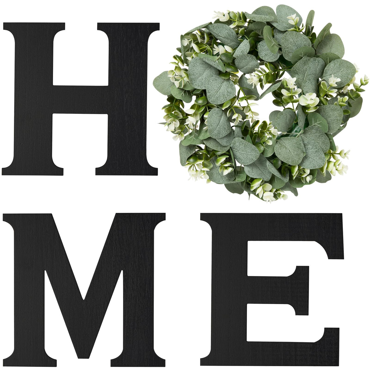 Mkono Farmhouse wall sign with letter H adds rustic charm to entryway.