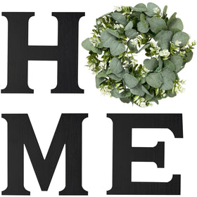 Mkono Farmhouse wall sign with letter H adds rustic charm to entryway.