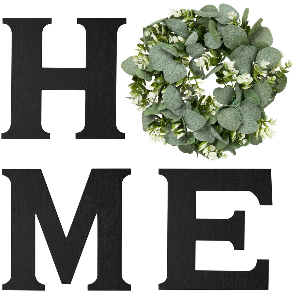 Mkono Farmhouse wall sign with letter H adds rustic charm to entryway.