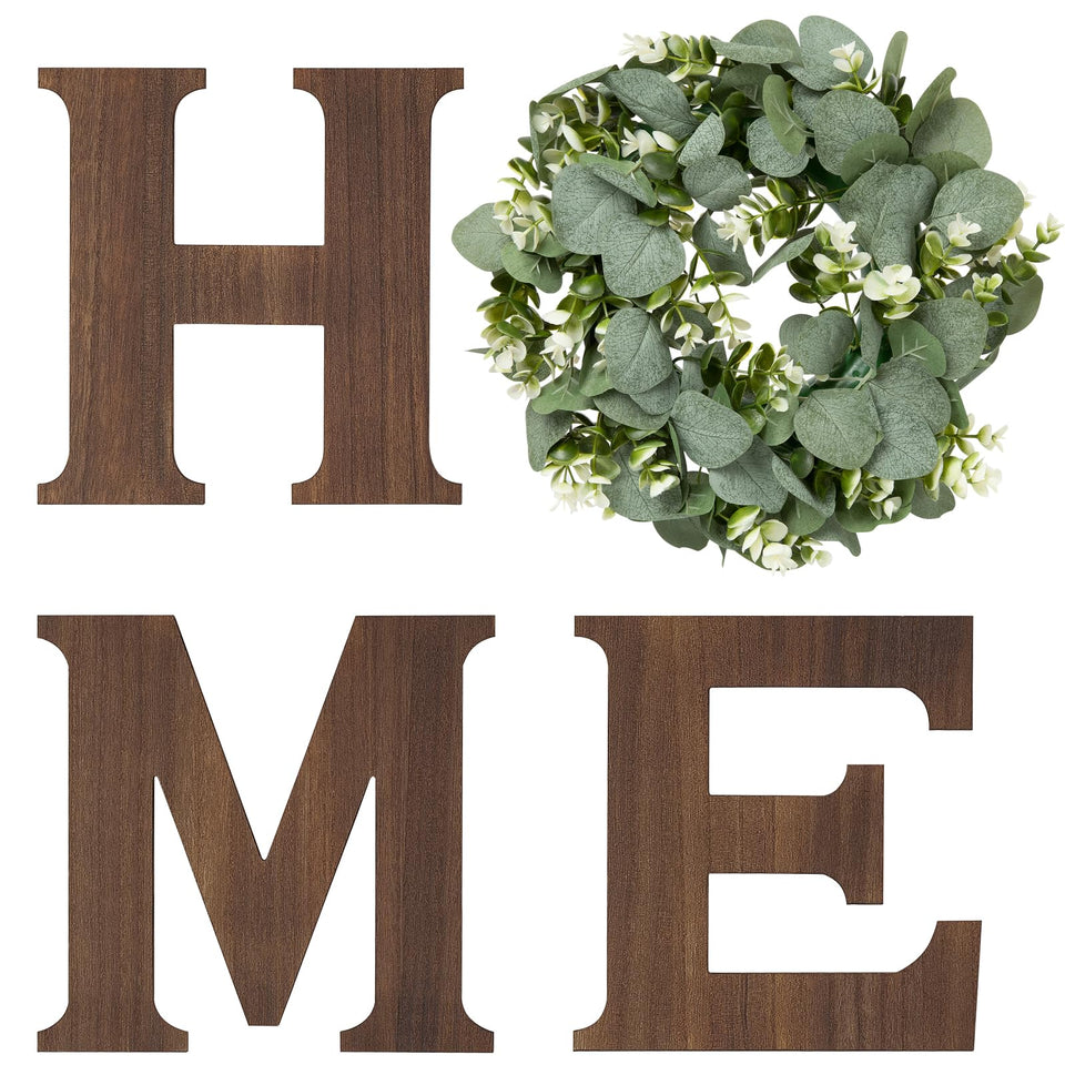 Mkono farmhouse wall sign H with rustic letters adds cozy living room charm.