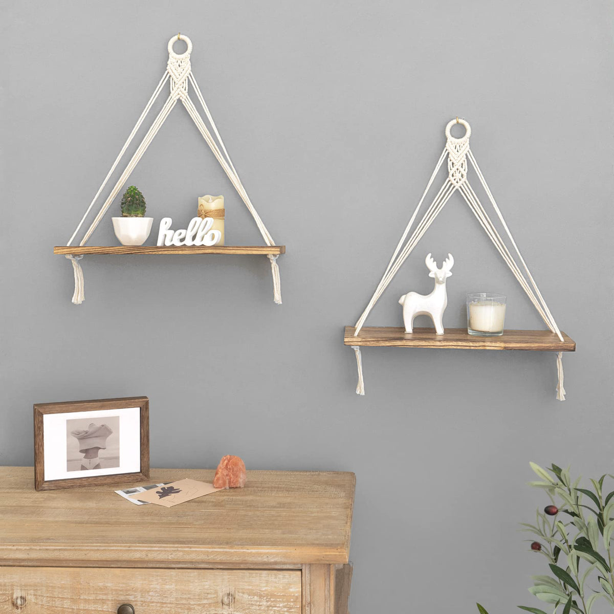 Mkono floating shelf in living room for books and candles