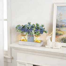 Mkono lighted centerpiece with flowers brightens coffee table scenes.
