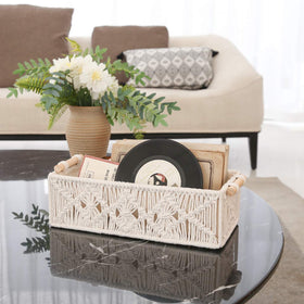 Mkono hand-woven cotton basket with wire frame maintains shape.