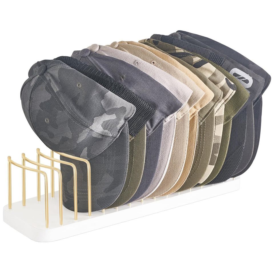 Mkono hat organizer displays 15 caps for easy selection and stylish storage