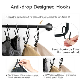 Mkono wall-mounted hat rack in black highlights rust-resistant stainless steel construction.