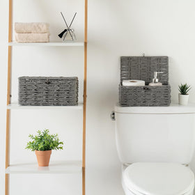 Mkono iron-frame grey basket, sturdy organizer for towels and toiletries