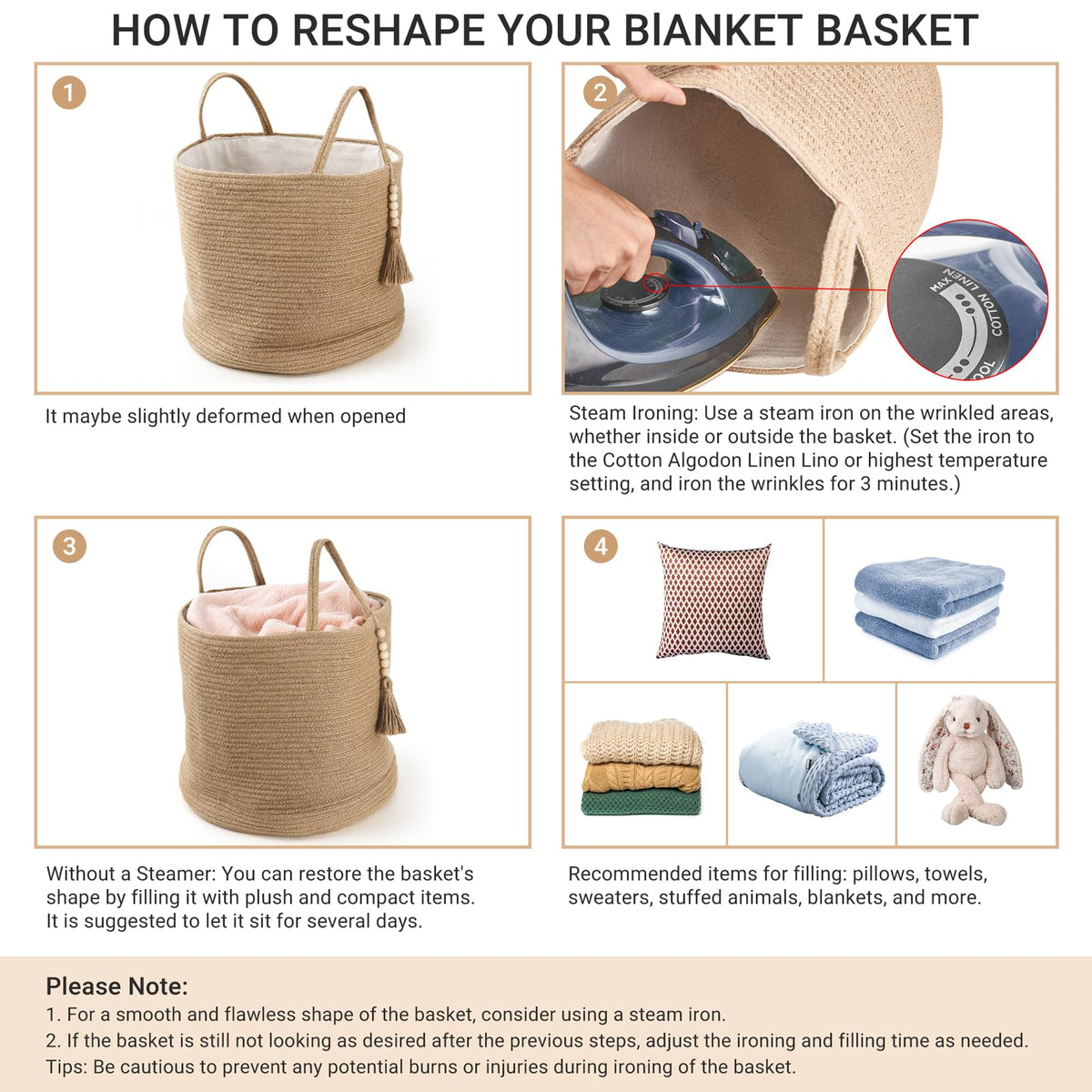 Mkono jute rope basket with wood beads features sturdy handles for easy relocation.