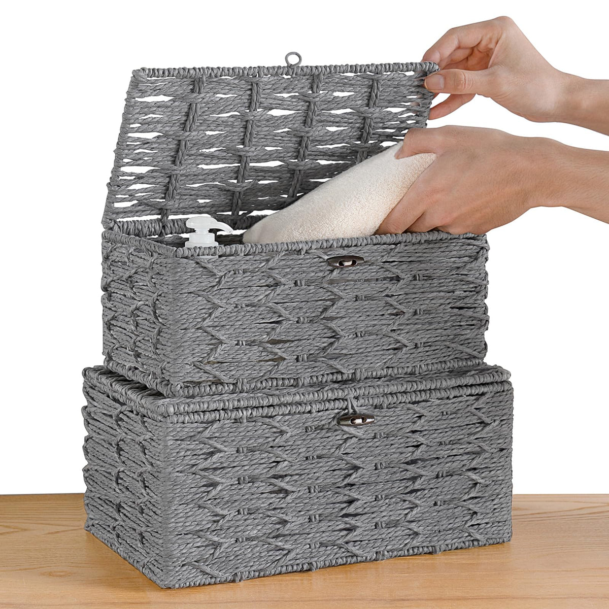 Mkono decorative basket on shelf adds modern style and concealment