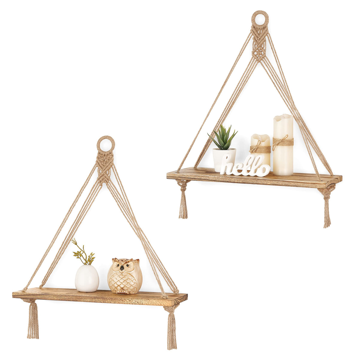 Mkono macrame hanging shelf with plants for cozy living spaces