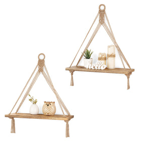 Mkono macrame hanging shelf with plants for cozy living spaces