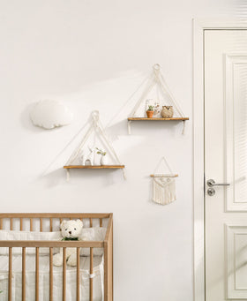 Mkono macrame shelves in dorm decor for compact storage
