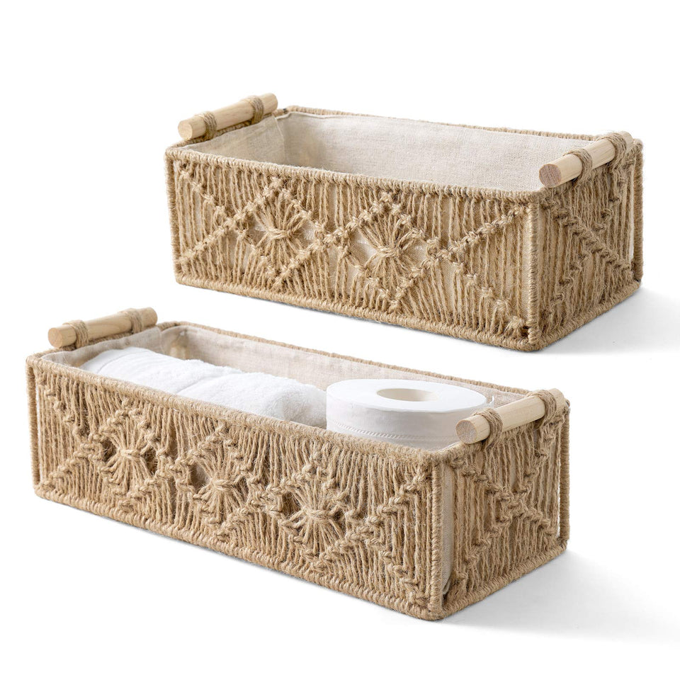 Mkono macrame storage baskets brown main view for stylish countertop organization