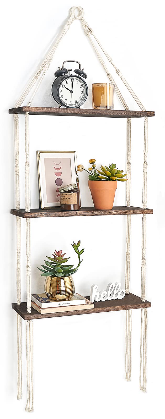 Mkono macrame wall shelf 3-tier for displaying photos and keepsakes