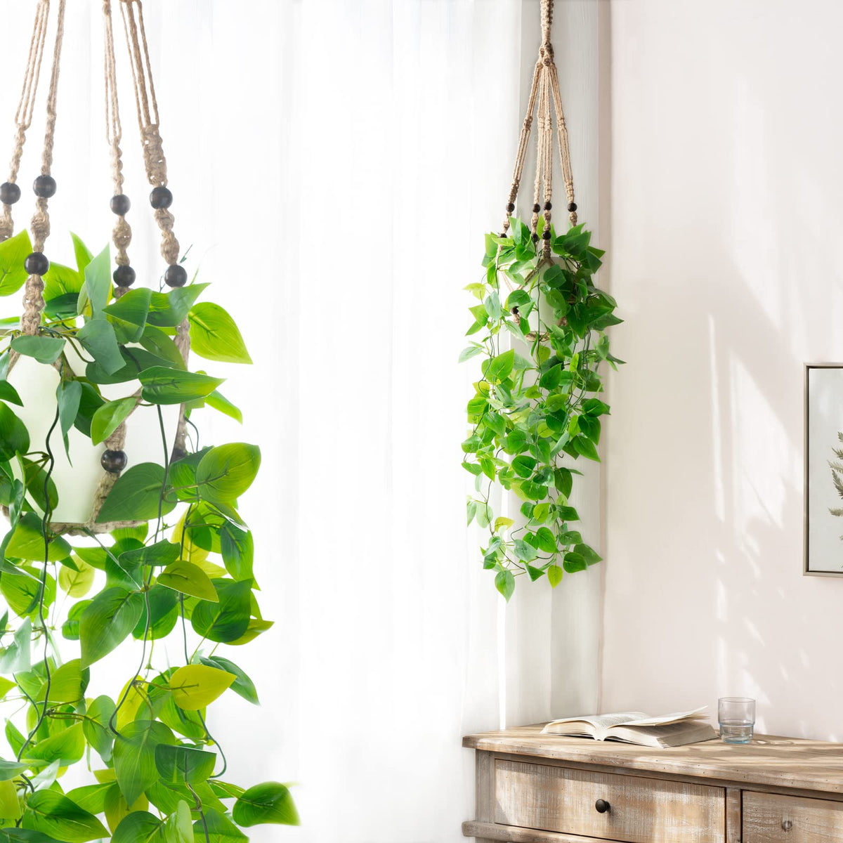 Mkono macrame hanger with pothos for stylish indoor decor.
