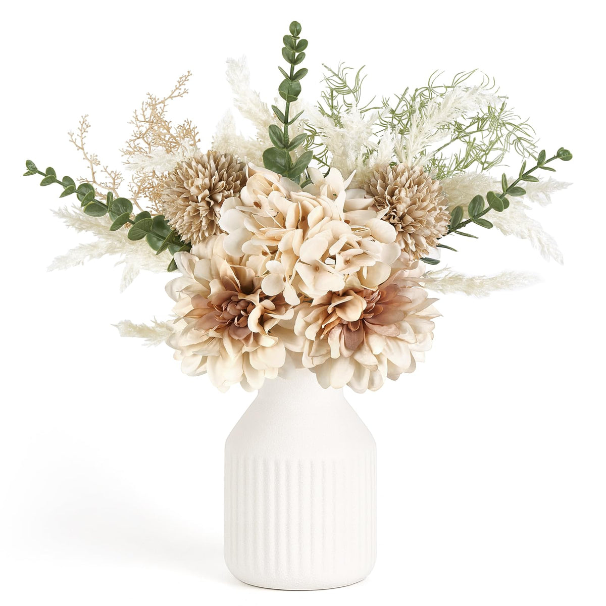 Mkono artificial flowers in ceramic vase with dahlia for a timeless tabletop centerpiece.