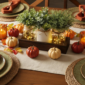 Mkono wooden base with mason jars provides versatile rustic display