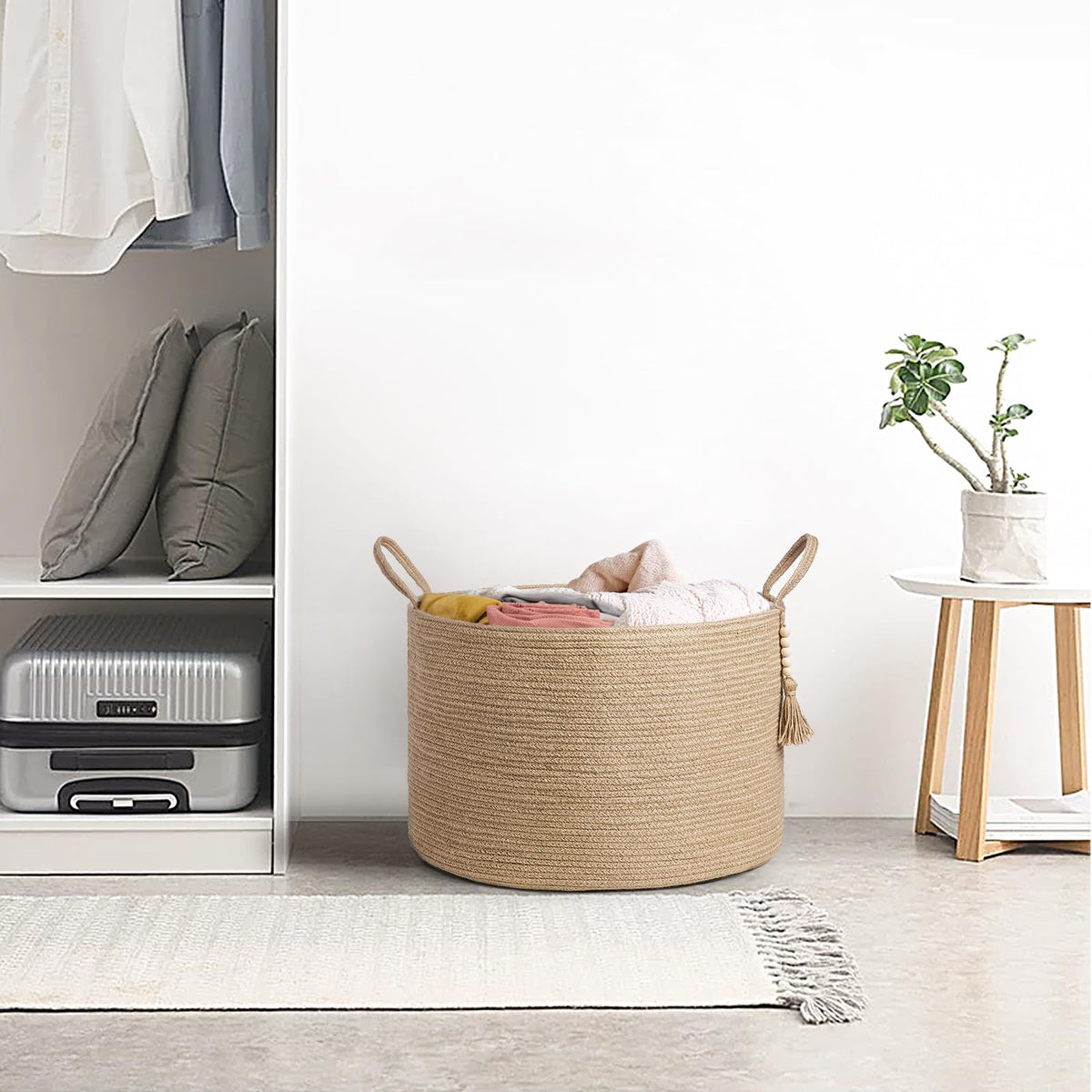 Mkono woven storage basket decorative adds rustic charm while organizing clutter.