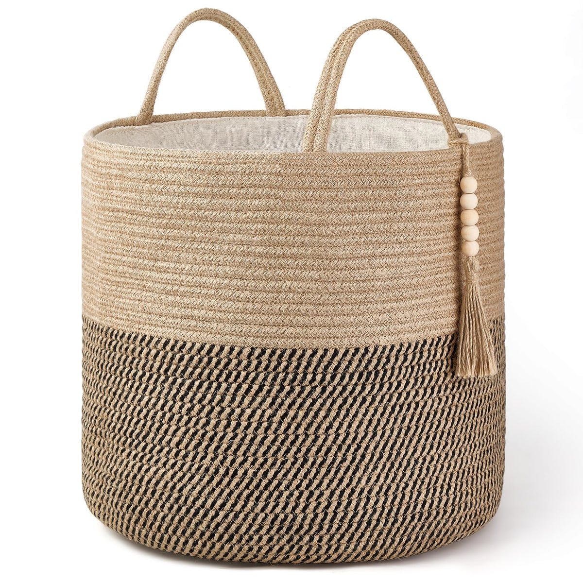 Mkono woven storage basket front view for blankets and toys organization