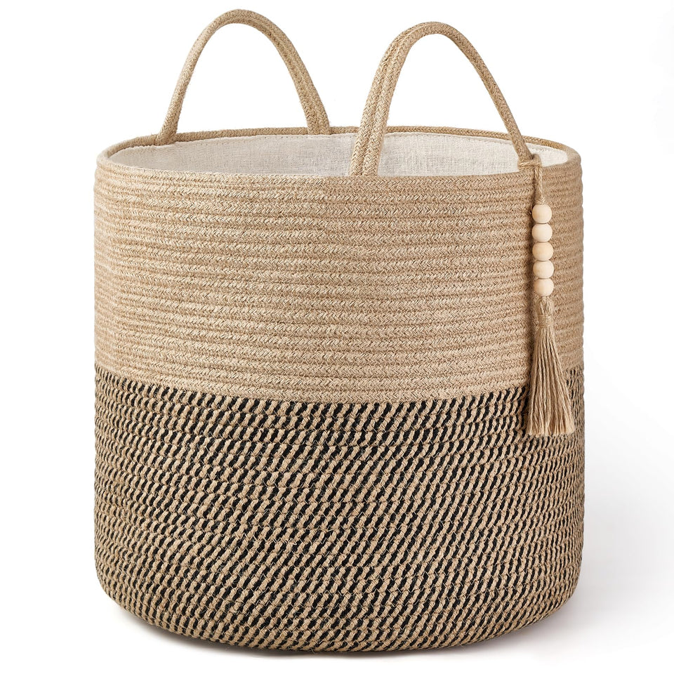 Mkono woven storage basket front view for blankets and toys organization