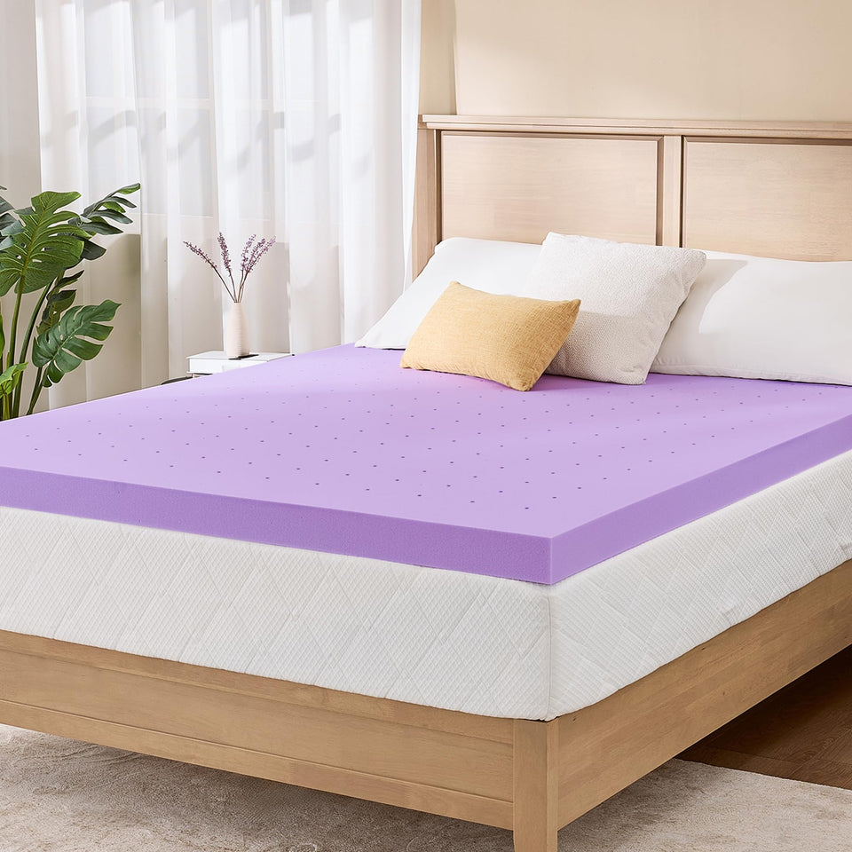 MLILY lavender-infused memory foam topper on bed for calm, restful nights.