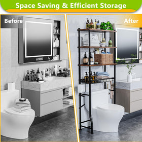 Mlinavn shelves hold towels and shower essentials in a compact space