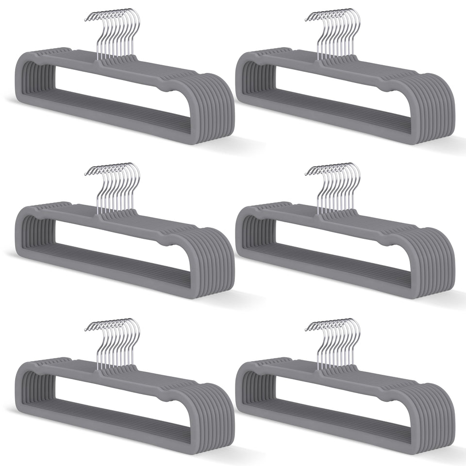 MLKJHHI gray velvet hanger 60-pack front view for closet organization.