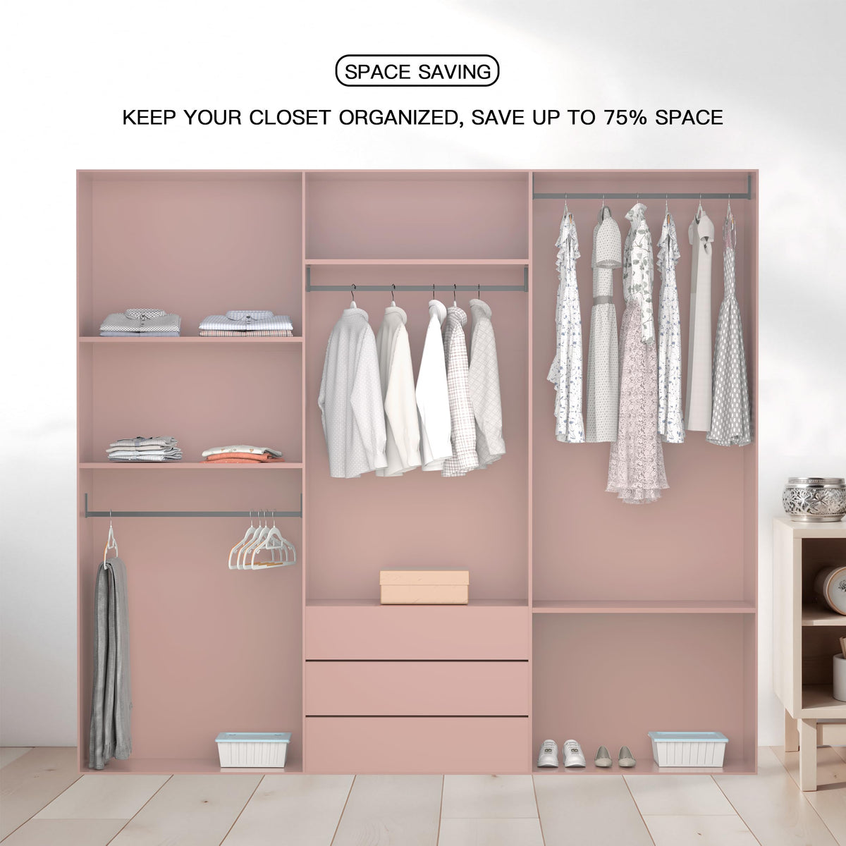 MLKJHHI vibrant orange color enhances closet organization visuals.