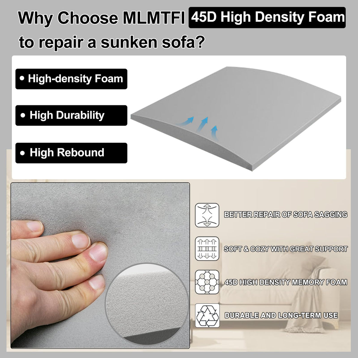 MLMTFI 45D high-density foam delivers quick recovery and steady support