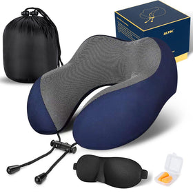 MLVOC neck pillow blue front view showing ergonomic support