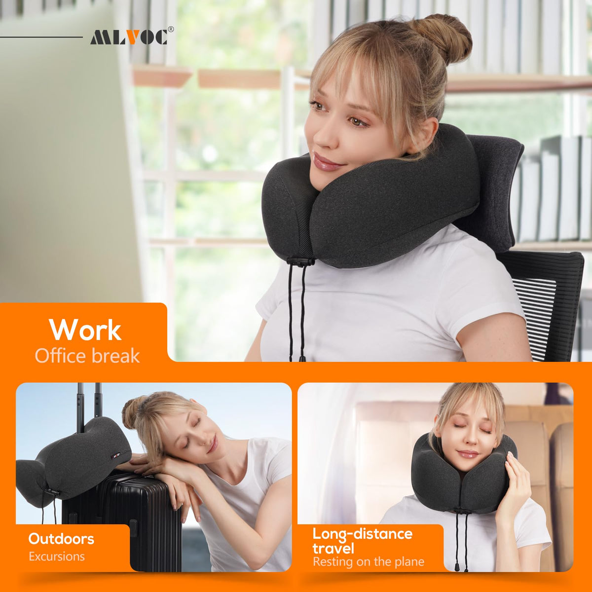 MLVOC compact travel bag with strap keeps pillow secure on luggage.