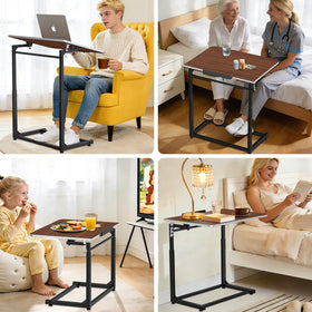 MLZLLL TV Tray Table in a living room setup with walnut top for extra surface.