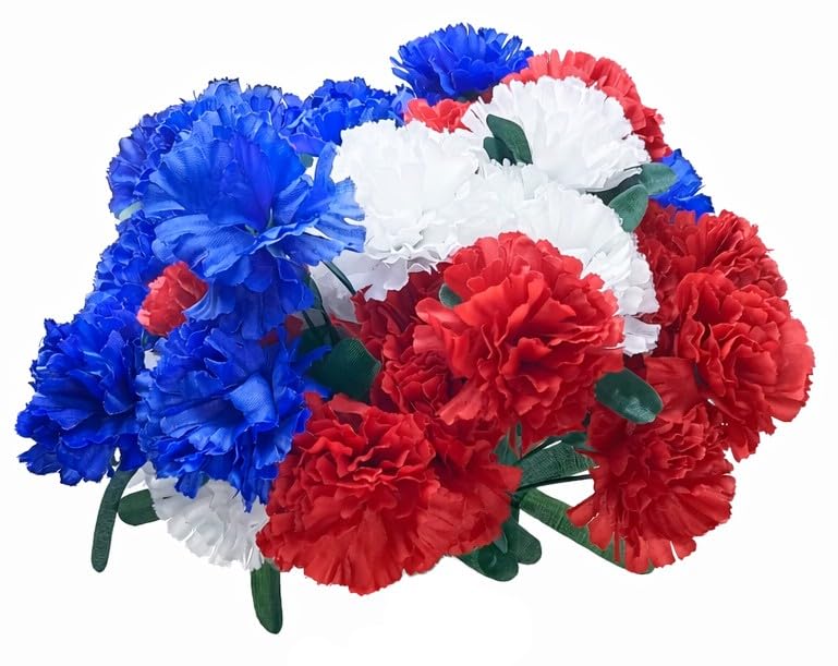 MM TJ PRODUCTS patriotic carnations red white blue bouquet for festive decor.
