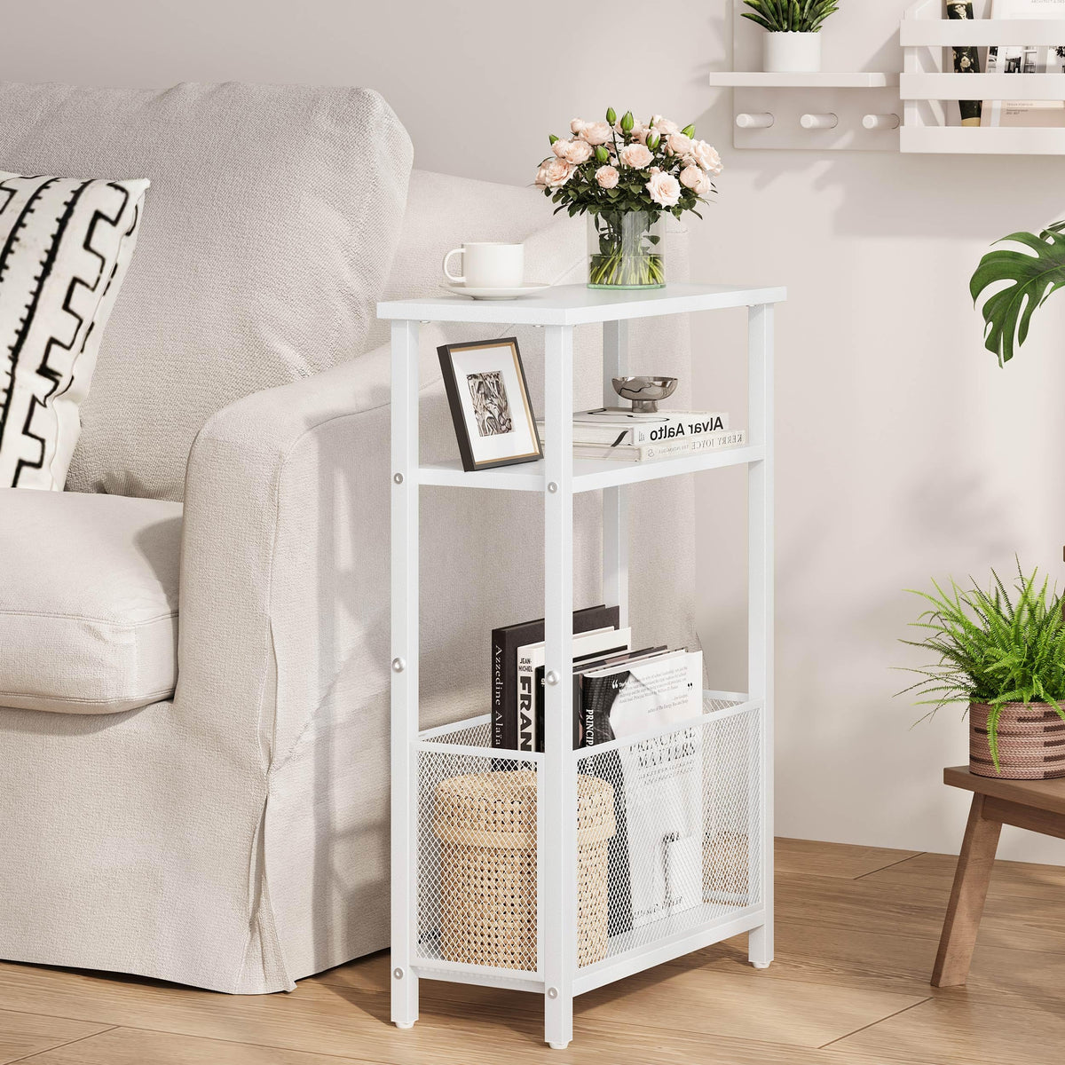 Slim 3-tier design keeps magazines and remotes organized beside your sofa.