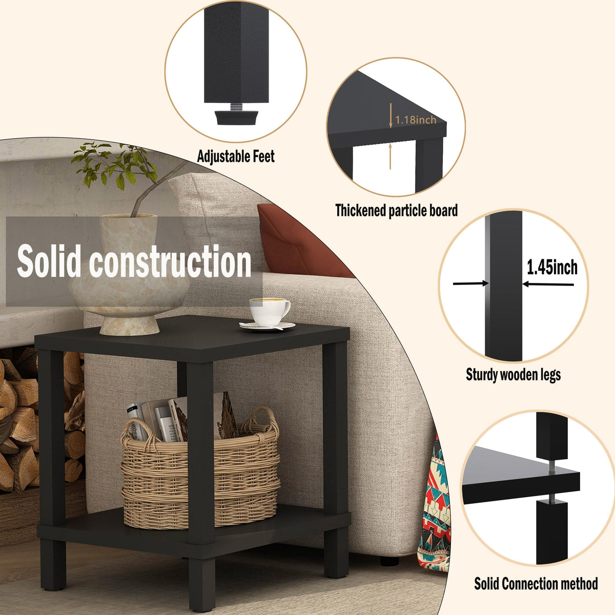 MMEOLUOOK end table beside lamp and books demonstrates versatile display options