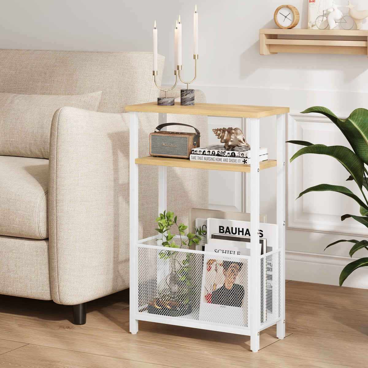 MMEOLUOOK living room setup featuring the slim side table beside the sofa
