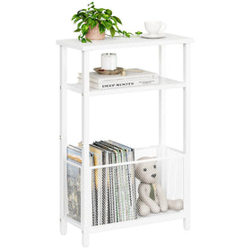 MMEOLUOOK narrow side table with storage basket in white for a tidy living space.
