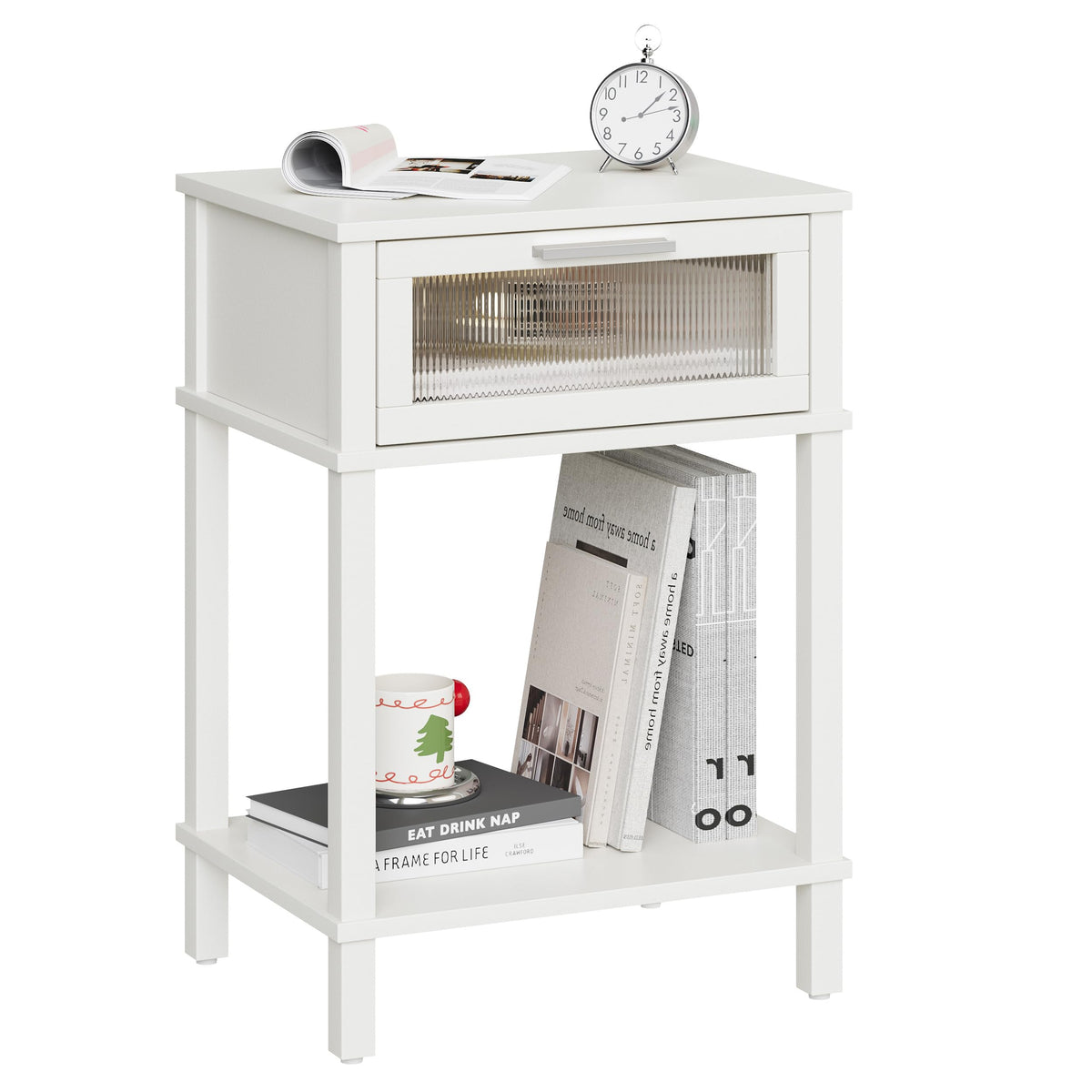 MMEOLUOOK nightstand top view showing ample surface for lamp and drink
